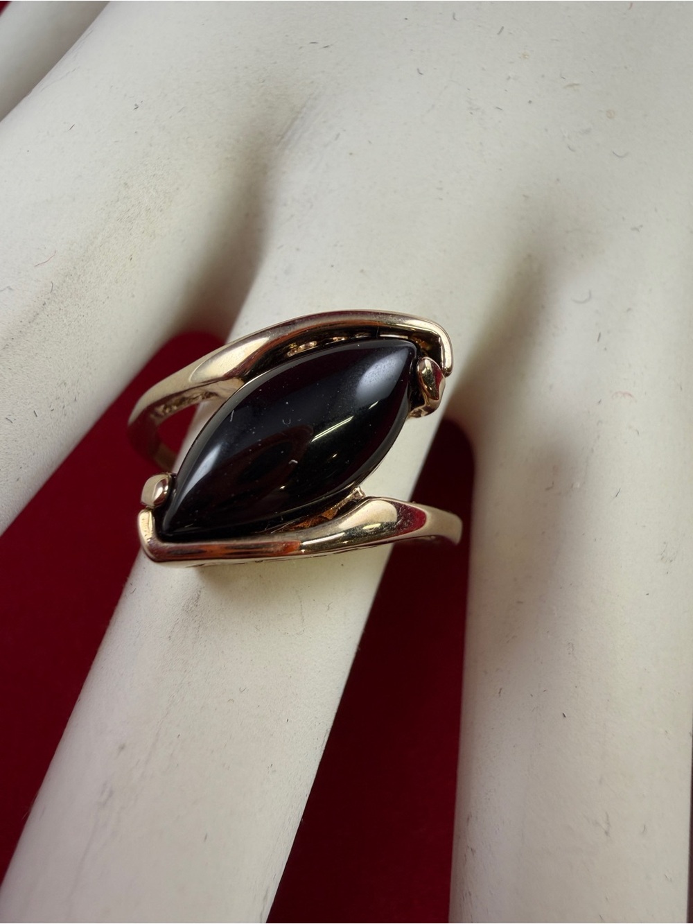Gold Ring with Black Onyx Marquise Stone - Women Jewelry